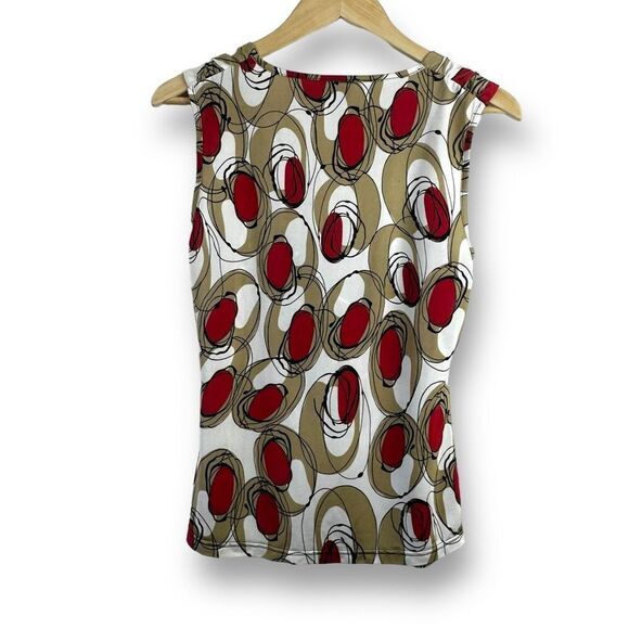 Tribal Women's M Drape Cowl Neck Sleeveless Top Abstract Red Gold Circle Print - Picture 2 of 9